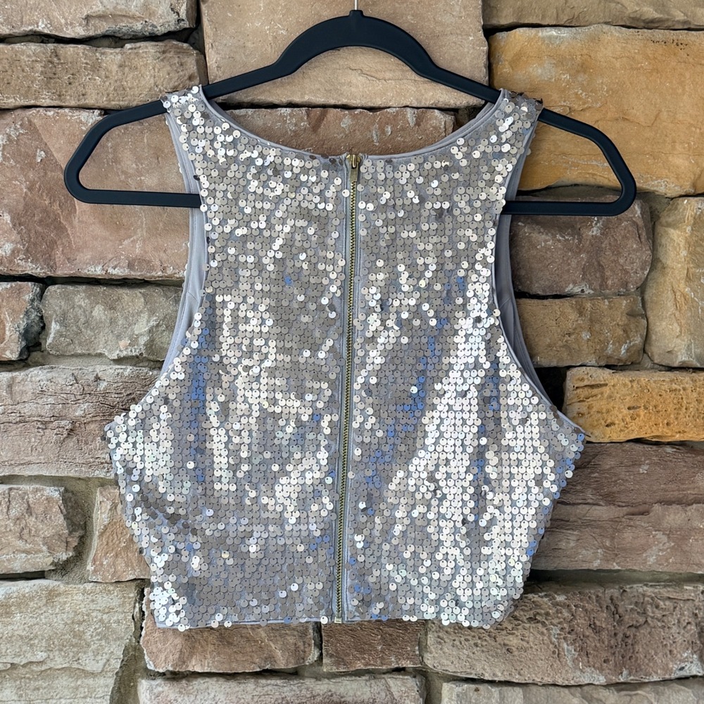 Express Silver Gray Sequin Halter Sleeveless Crop… - image 4